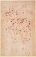 Studies of Male Nudes Ink on Paper by Michelangelo Buonarroti