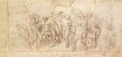 Study of Figures for a Narrative Scene Charcoal on Paper Recto by Michelangelo Buonarroti
