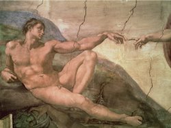 The Creation of Adam From The Sistine Ceiling 1511 Fresco Pre Restoration by Michelangelo Buonarroti