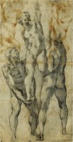 Two Male Nudes Lifting Up a Third Man by Michelangelo Buonarroti