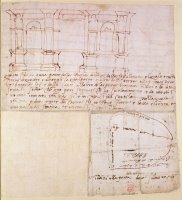 W 23r Architectural Sketch with Notes by Michelangelo Buonarroti