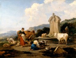 Roman Fountain with Cattle And Figures (le Midi) by Nicolaes Pietersz Berchem