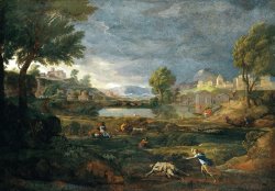 Landscape During a Thunderstorm with Pyramus And Thisbe by Nicolas Poussin