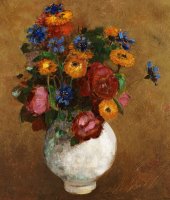 Bouquet Of Flowers In A White Vase by Odilon Redon