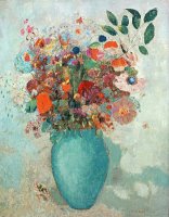 Flowers In A Turquoise Vase by Odilon Redon