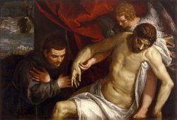 The Dead Christ Supported by an Angel And Adored by a Franciscan by Paolo Caliari Veronese