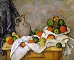 Curtain Jug And Bowl of Fruit 1893 1894 by Paul Cezanne
