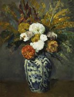Dahlias in a Delft Vase 1873 by Paul Cezanne