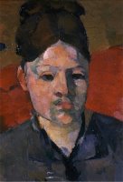 Detail of Woman S Head From The Artist S Wife in a Red Armchair by Paul Cezanne