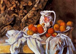Still Life with Curtain And Pitcher by Paul Cezanne