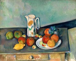 Still Life with Milkjug And Fruit Circa 1886 90 by Paul Cezanne