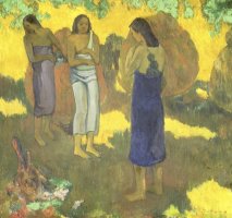 Three Tahitian Women Against a Yellow Background by Paul Gauguin