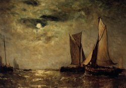 Shipping Off The Coast in The Moonlight by Paul Jean Clays