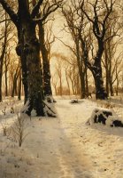 A Wooded Winter Landscape With Deer by Peder Monsted