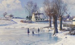 Sledging On A Frozen Pond by Peder Monsted