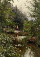 A Lady Reading by a Lake by Peder Mork Monsted