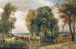 Landscape Cattle In A Stream With Sluice Gate by Peter de Wint