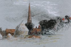 Landscape Study a Haystack Near a Church by Peter de Wint