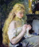 A Girl Crocheting by Pierre Auguste Renoir