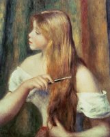Blonde girl combing her hair by Pierre Auguste Renoir
