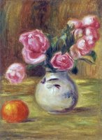 Vase De Roses Et Orange by Pierre Auguste Renoir