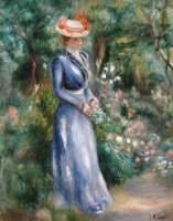 Woman in a Blue Dress Standing in the Garden at Saint-Cloud by Pierre Auguste Renoir