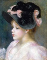Young Girl in a Pink And Black Hat by Pierre Auguste Renoir