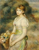 Young Girl with a Basket of Flowers by Pierre Auguste Renoir