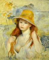  Young Girl with a Straw Hat by Pierre Auguste Renoir