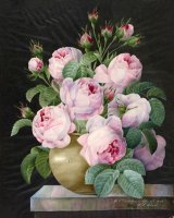 Pink Roses in a Vase by Pierre Joseph Redoute