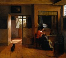 Interior with a Mother Delousing Her Child's Hair, Known As 'a Mother's Duty' by Pieter de Hooch