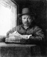 Rembrandt Drawing at a Window by Rembrandt