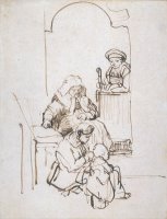 Three Women And a Child at The Door by Rembrandt