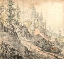 Mountain Landscape with a Waterfall by Roelant Savery