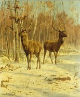 Two Stags In A Clearing In Winter by Rosa Bonheur