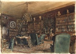 The Library in The Apartment of Count Lanckoronski in Vienna, Riemergasse 8 by Rudolf Von Alt