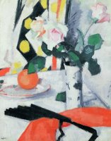 Roses in a Chinese Vase with Black Fan by Samuel John Peploe