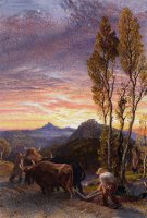 Oxen Ploughing At Sunset by Samuel Palmer