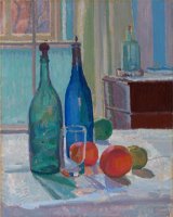 Blue And Green Bottles And Oranges by Spencer Frederick Gore