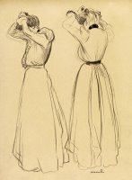 Two Studies of Women Doing Their Hair by Theophile Alexandre Steinlen