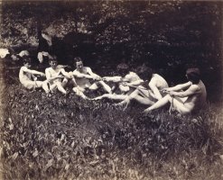 Males nudes in a seated tug-of-war by Thomas Cowperthwait Eakins