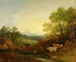A Landscape with Cattle and Figures by a Stream and a Distant Bridge by Thomas Gainsborough