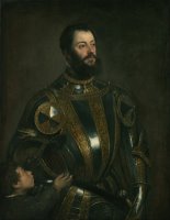 Portrait Of Alfonso D Avalos Marquis Of Vasto In Armor With A Page by Titian