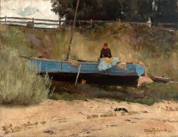 Boat on Beach, Queenscliff. by Tom Roberts