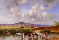 Watering at The Wadi by Victor Pierre Huguet