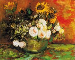 Bowl with Sunflowers, Roses And Other Flowers by Vincent van Gogh