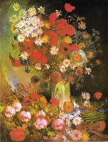 Vase with Cornflowers And Poppies, Peonies And Chrysanthemums by Vincent van Gogh
