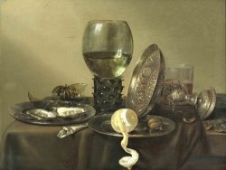 Still Life with Oysters, a Rummer, a Lemon And a Silver Bowl by Willem Claesz Heda