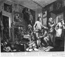 A Rake's Progress, Plate 1, The Young Heir Takes Possession of The Miser's Effects by William Hogarth