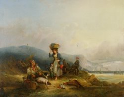 Fisherfolk And Their Catch by The Sea by William Shayer, Snr